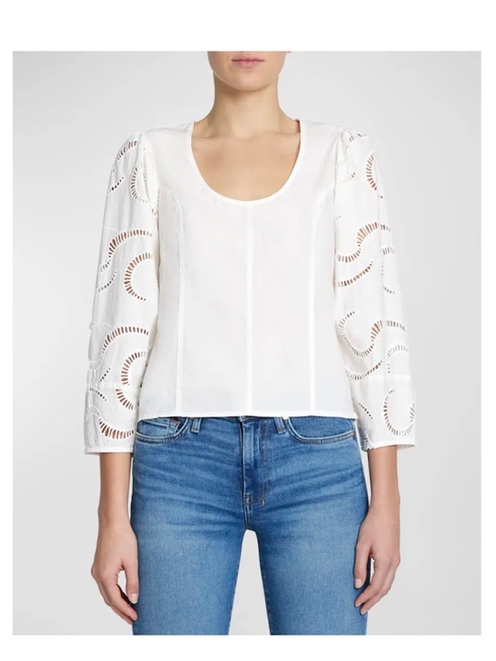 7 For All Mankind Tops - 7 For All Mankind Eyelet Balloon Sleeve Cotton Top in White - Women’s Small
